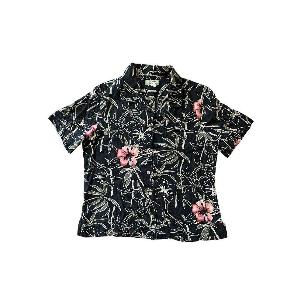 Vintage Tommy Bahama Tropical‎ Floral Button Front Shirt 100% Silk Size Large